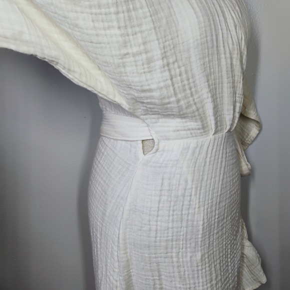 Hammacher Schlemmer UPF 30 Turkish Cotton Cover Up Wrap Dress Ecru Womens S/M - Picture 7 of 13